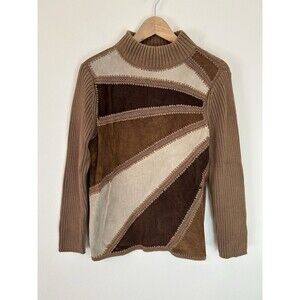 Lisa Vintage Crochet Leather Sweater Brown Patchwork Suede Western Boho Hunting